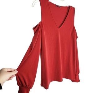 NWOT EXPRESS cold shoulder long sleeve top red holiday Christmas Valentines